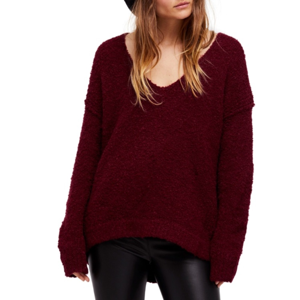 Free People Burgundy V-Neck Sweater